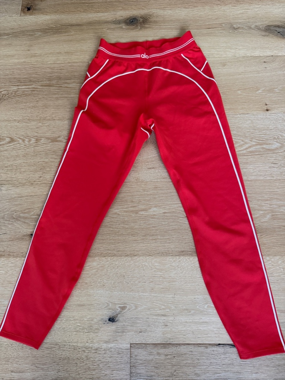 Alo  Red Leggings with White Piping